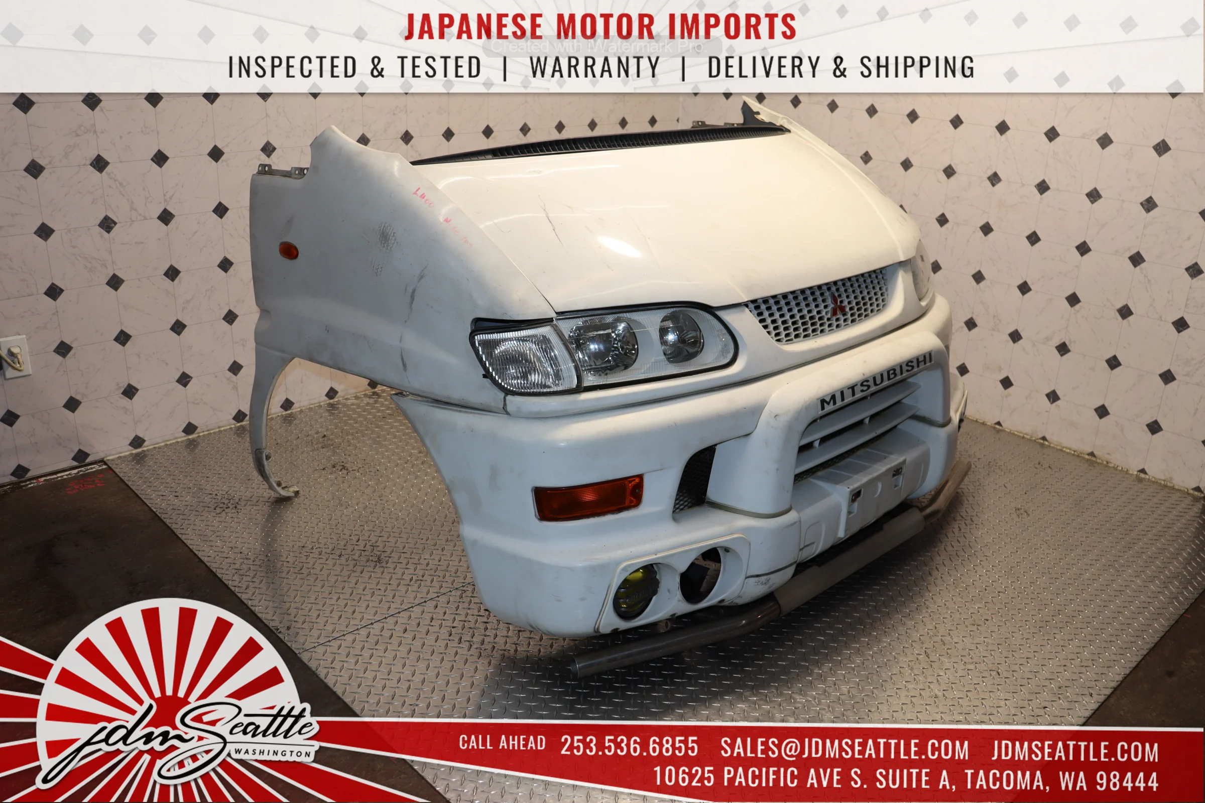 JDM 1997-2007 Mitsubishi Delica Front End /  Nose Cut / Front Clip w/ Hood Bumper Lights WHITE - Image 4