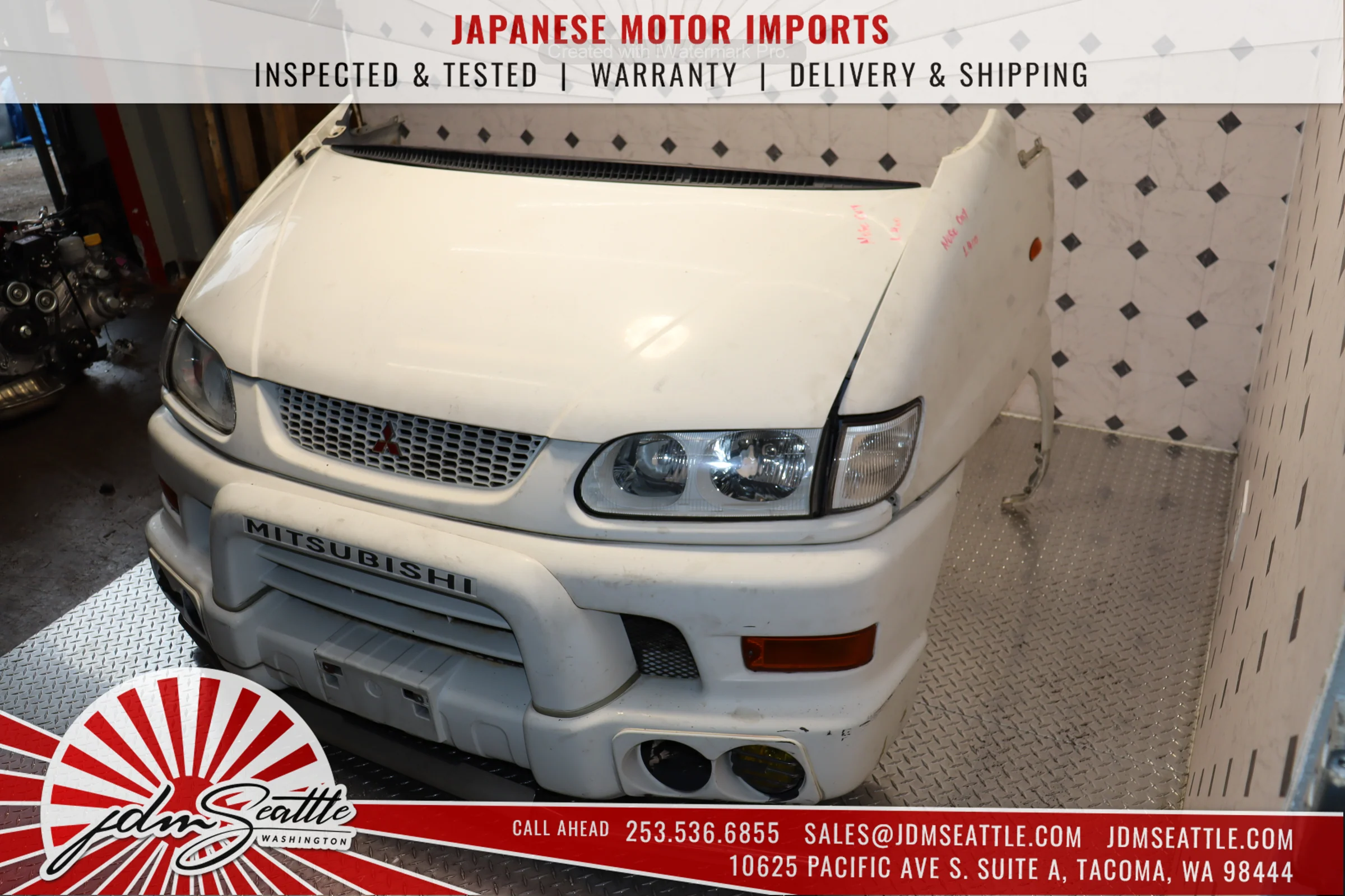 JDM 1997-2007 Mitsubishi Delica Front End /  Nose Cut / Front Clip w/ Hood Bumper Lights WHITE - Image 9